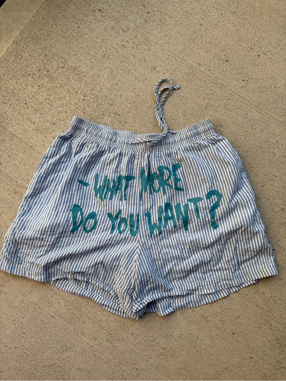 Guess Blue and White Striped Pajama Shorts with Teal Graphic